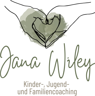 Logo de Jana Wiley, coaching pour enfants, adolescents et familles, sur lequel deux mains forment un cœur.